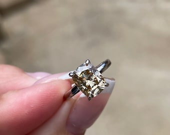 3CT moissanite champagne elongated cushion cut engagement ring with hidden halo, champagne moissanite ring, cushion cut moissanite ring
