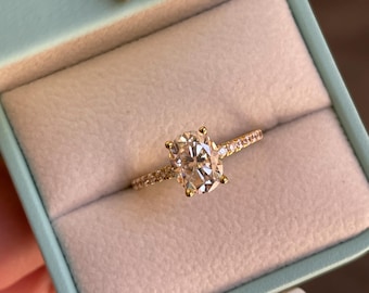 2 carat oval cut moissanite engagement ring with paved band,  gold vermeil oval moissanite engagement ring, silver moissanite ring