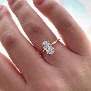 Yellow gold vermeil engagement ring with 2.2CT elongated oval cut, silver 925 ring, rose gold oval engagement ring promise ring gift for her