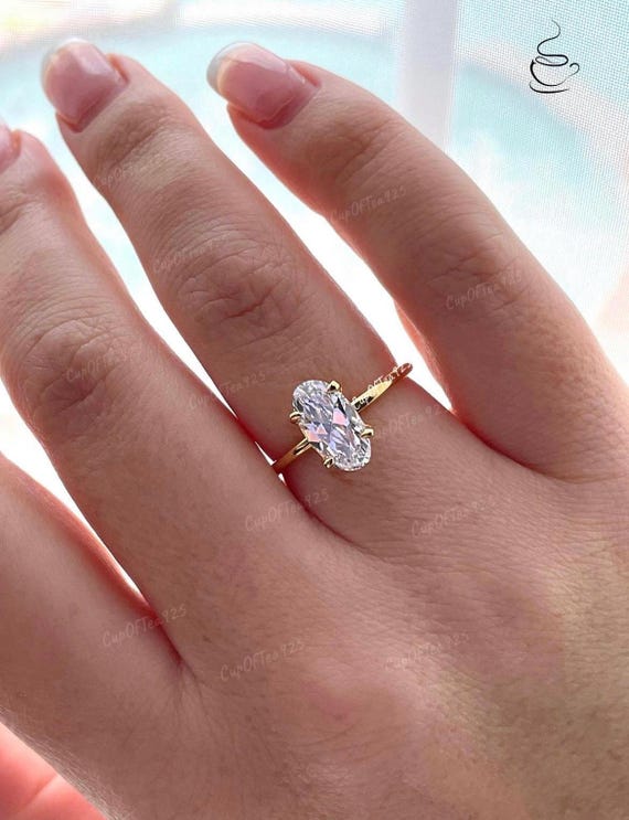 Yellow gold vermeil engagement ring with 2.2CT elongated oval cut, silver 925 ring, rose gold oval engagement ring promise ring gift for her