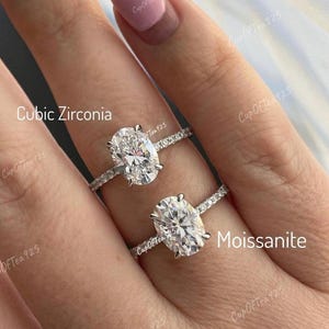 Hidden Halo. Sterling Silver 925 engagement ring with 2.5CT oval cut D VVS moissanite or CZ diamonds,yellow gold,rose gold