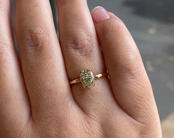 Oval cut champagne moissanite engagement ring in yellow gold vermeil, Sterling Silver 925 moissanite ring, gift for her