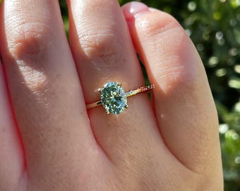 2 carat oval green moissanite engagement ring in rose gold vermeil, yellow gold vermeil engagement ring, green gemstone ring, may birthstone