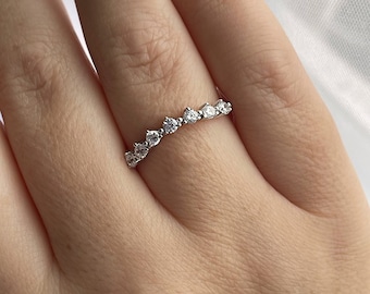 New In! Sterling Silver 925 Curved CZ Diamonds Wedding Band