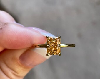 2CT radiant cut honey champagne moissanite engagement ring, gift for her, Moissanite ring