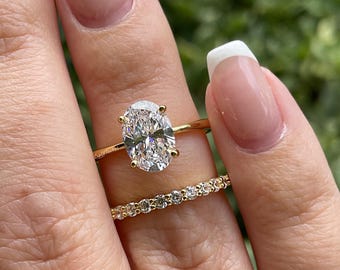 Yellow Gold Vermeil,  Sterling Silver 925 bridal set with 3.5CT or 2.5CT oval cut Solitare engagement ring and half eternity band