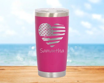 Personalized American Flag Insulated Tumbler, Laser Engraved