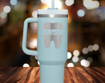 Dental Office Laser Engraved Mug with Handle, Dental School Graduation Mug, 40oz White Coat Appreciation Tumbler, Dental Life Insulated Mug