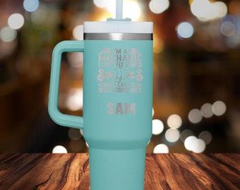 Mechanic’s Personalized Tumbler, Custom Engraved Travel Mug for Auto Garage, Insulated Stainless Steel 40oz Mug with Handle for Mechanic