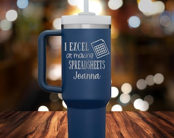 Taza divertida con diseño de hoja de cálculo para contables, vaso térmico de 1,2 litros con asa para estudiantes de contabilidad, regalo para el departamento de finanzas, regalo de jubilación para ella.