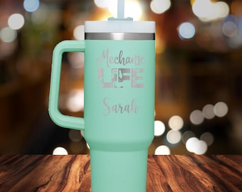 Custom Mechanic 40oz Stainless Steel Travel Mug, Staff Appreciation Personalized Engraved Tumbler, Customized 40oz Auto Lover's Mug