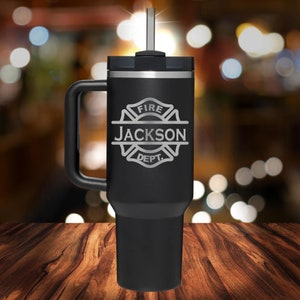 Firefighter Customizable Tumbler with Lid and Straw, 40oz Mug with Handle for Fire Chief, Fire Dad Personalized Mug, Gift for EMS,