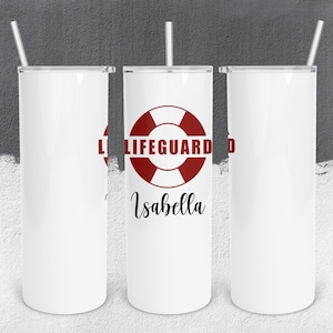 Sublimated Personalized Lifeguard Tumbler, Lifeguard Appreciation Week, Gift for Coworkers, Gift for Friend, Beach Guard, Shark, Lifesaver