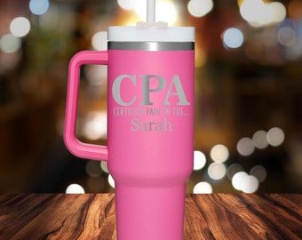 Taza personalizable de 1,2 litros con asa, taza térmica de viaje para contables, taza de acero inoxidable para estudiantes, taza de jubilación para contables.