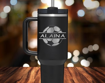 Soccer Personalized 40oz Mug with Handle, Gift for Coach, for Him, Soccer Monogram Cup, Soccer Mom Tumbler, Soccer Banquet Tumbler