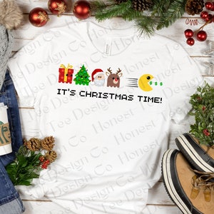 Pac-man Christmas Design - PNG for Sublimation. Gamer Arcade T-shirt Holiday, Funny, Holiday Party, Modern Design, Trendy Instant Download
