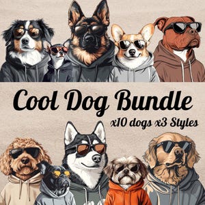 Coole Hunderassen - PNG für den Sublimations-DTF-Druck. Haustier-Liebhaber, Dichter, modernes Design, lustiger Hund Design, trendige PNG Instant Download x30-Dateien