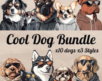 Cool Dog Breeds-png voor sublimatie DTF-afdrukken. Dierenliefhebbers, dichter, modern design, leuk hondenontwerp, trendy png-bestand, instant download x 30 bestanden