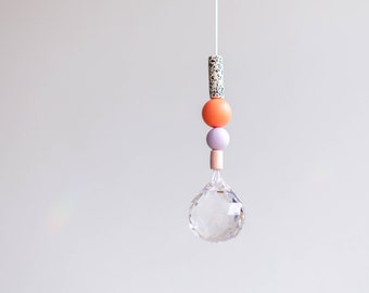 Suncatcher | coral lilac pink | Glass crystal and ceramic beads | sun catcher