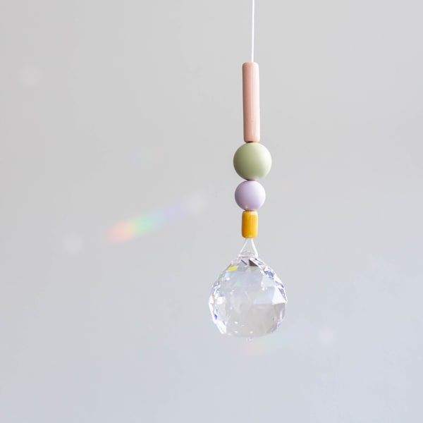 Suncatcher | Pink lime green lilac yellow | Glass crystal and ceramic beads | Suncatcher