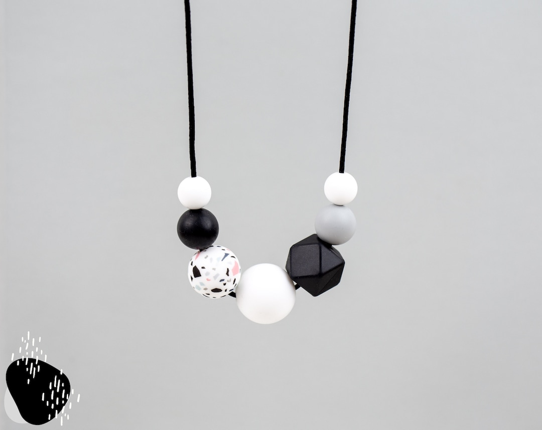 Breastfeeding Necklace Terrazzo Black Gray and White Mom Etsy