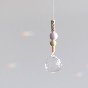 Suncatcher | lilac lime green pink | glass crystal and ceramic beads | suncatcher