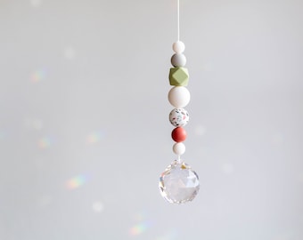 Suncatcher | Terrazzo Lime Green Rust Red | large prism | Sun catcher glass crystal