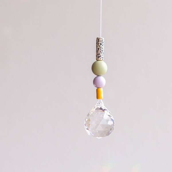 Suncatcher | Lime green lilac yellow | Glass crystal and ceramic beads | Suncatcher