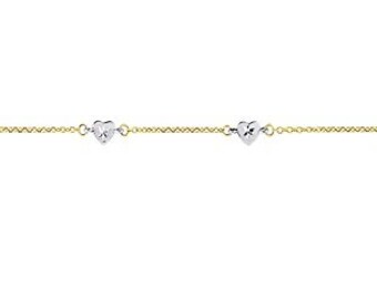 14k White Gold .75 mm Diamond-Cut Cable Heart 10 Anklet for Women