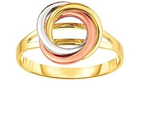 14kt Rose + gelb + Weiß Gold glänzend Loveknot Ring Size7