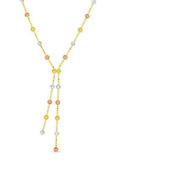 Lariat Necklace in 14k Rose+Yellow+White Gold Beaded Stationed Lariat Necklace