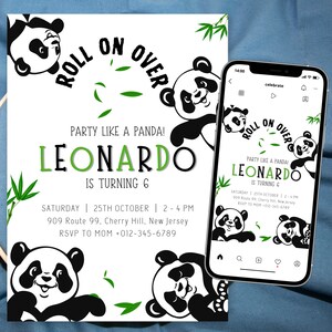 Editable Panda Birthday Invitation,cute Panda Bear Birthday Invitation ...