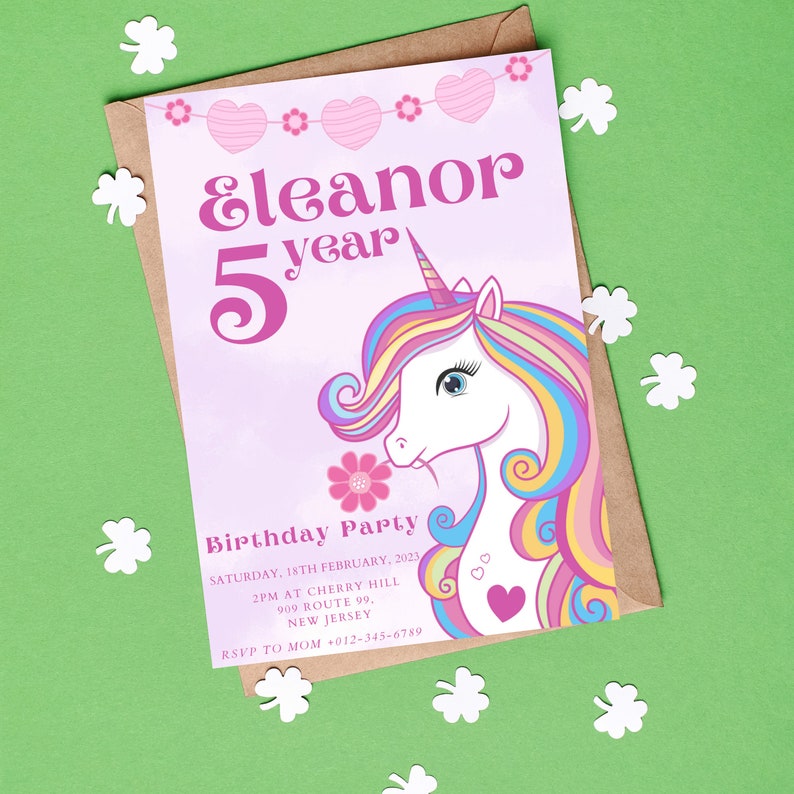 Editable Unicorn Invitation, Unicorn Birthday Invitation, Template