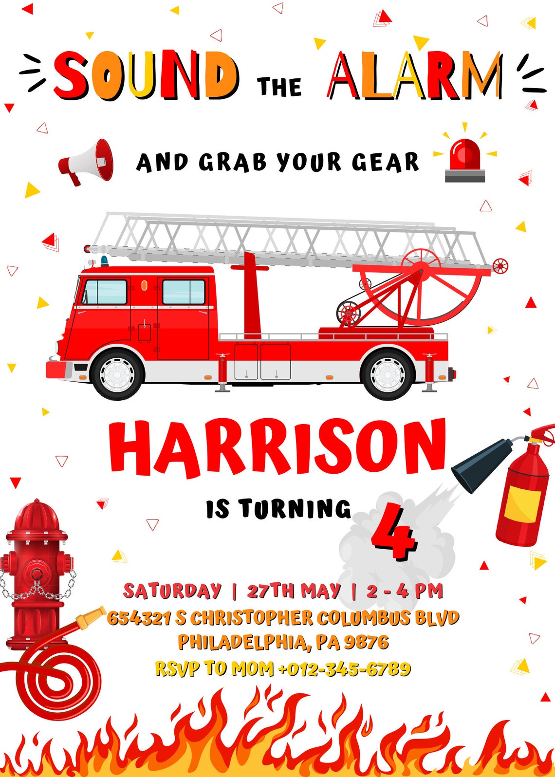 Editable Fire Truck Birthday Invitation, 4 Year Old Birthday Fire Truck ...