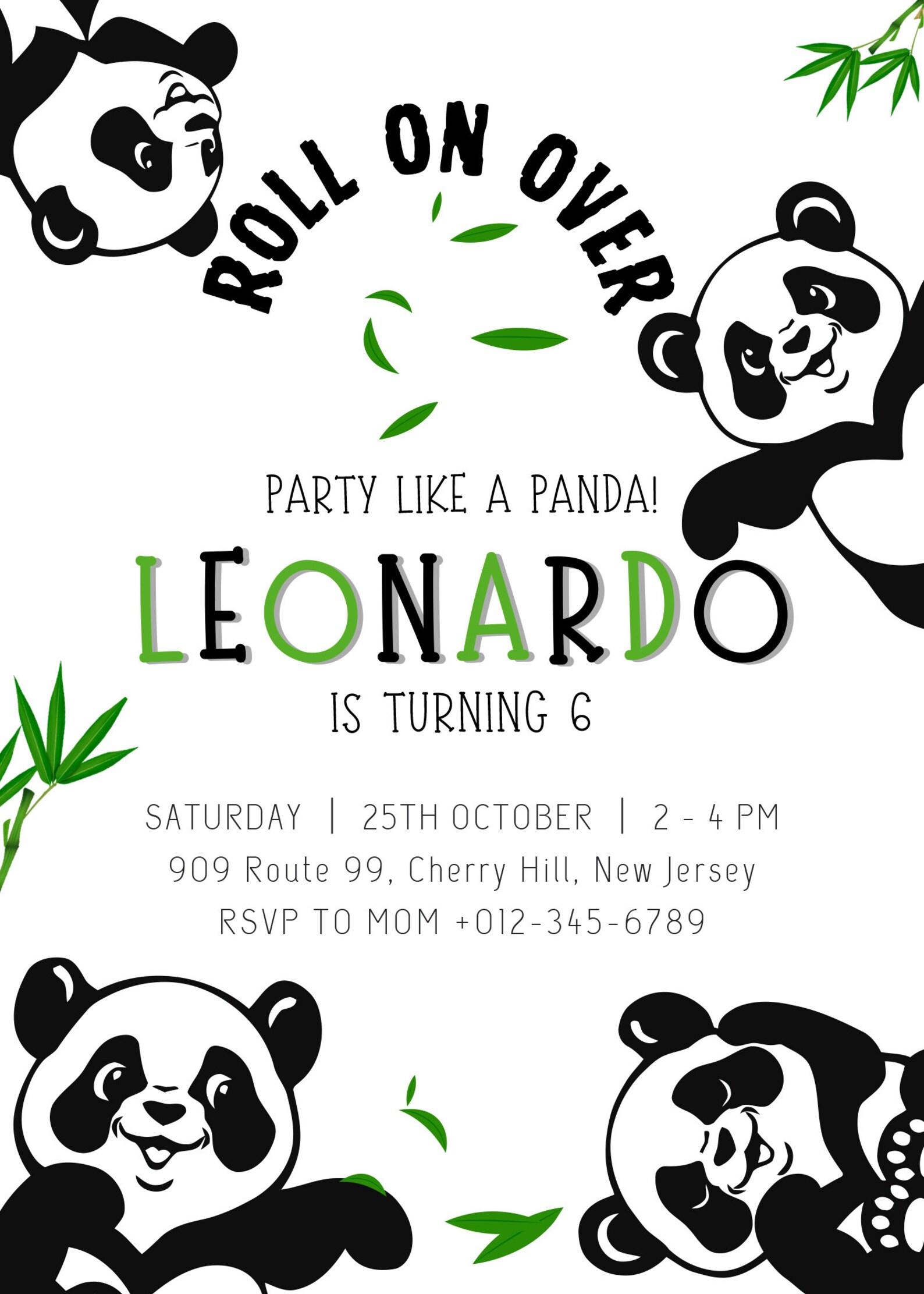Editable Panda Birthday Invitation,cute Panda Bear Birthday Invitation ...