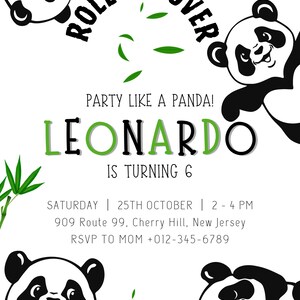 Editable Panda Birthday Invitation,cute Panda Bear Birthday Invitation ...