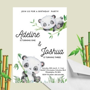 Editable Panda Birthday Party Invitation, Printable Birthday Invite, 3 ...