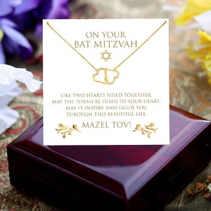 Naszyjnik z okazji Bat Micwy, prezent Mazel Tov na biżuterię z okazji Bat Micwy, naszyjnik z okazji Bat Micwy, karta z okazji Bat Micwy, biżuteria żydowska, prezent dla niej