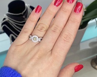 Yellow Diamond Halo Ring 14KW Gold