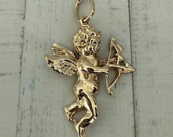 Gold Cupid Jewelry Bow & Arrow Pendant 14KY
