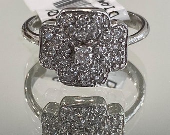 14K White Gold Diamond Clover Ring