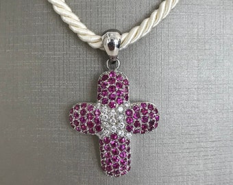 Curved Cross 14KY Pink Sapphire & Diamonds
