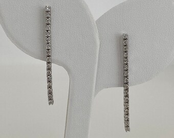 Vertical Bar Diamond Earrings 18K White Gold
