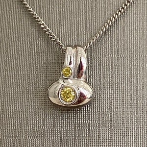 Ladies 14K Karat White Gold Curb Chain and Small Dainty Round Cut Yellow Diamond Eye Pendant 0.06ct Necklace Gift For Her