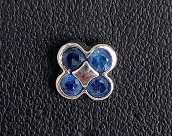 Blue Sapphire Flower Stud Earrings 14K White Gold