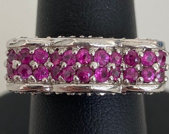 Vintage 2004 Handcrafted 14 Karat White Gold Pink Sapphire Diamond Ring