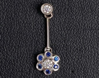 Flower Drop Earrings Blue Sapphire & Diamond 18K White Gold