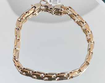 Two Tone Box Link 10K Gold Bracelet