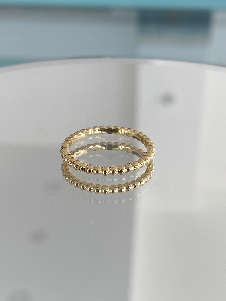 18 Karat Yellow White and Rose Gold Stackable Modern Bead Ring For Her