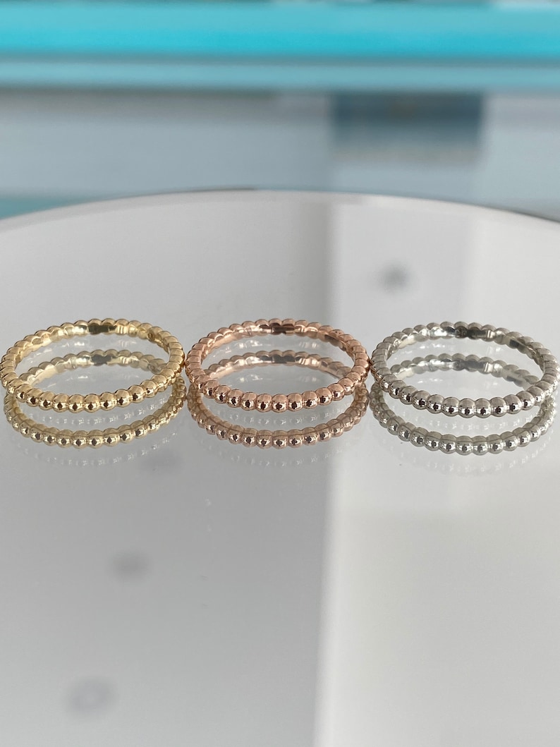 18 Karat Yellow White and Rose Gold Stackable Modern Bead Ring For Her